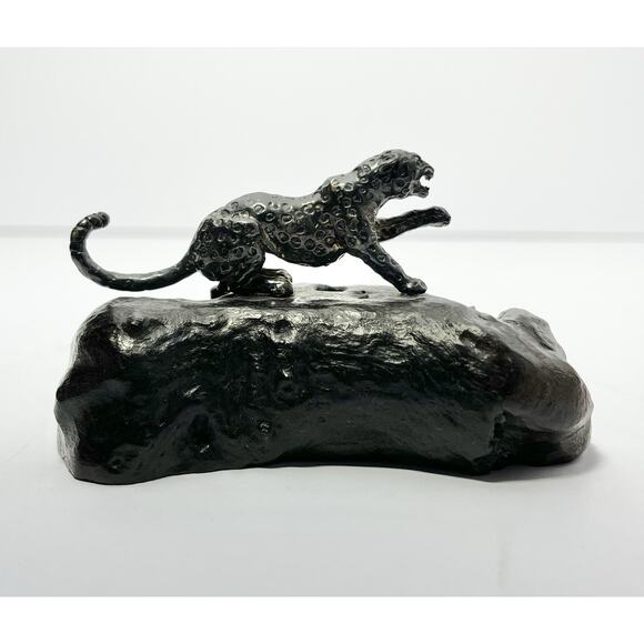 Patrick Mavros Medium Sterling Silver Leopard on Blackwood Base, Signed 3 5/8” - Picture 4 of 8